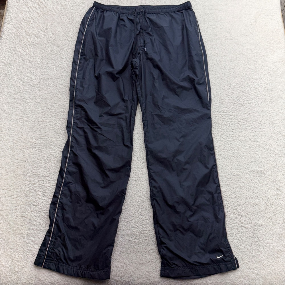 VTG Y2K Nike Navy Blue Track Pants Windbreaker Straight Leg White Stripe XL
